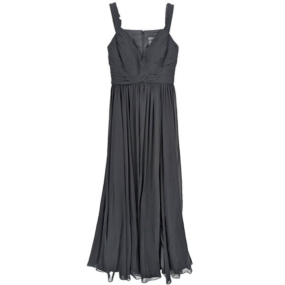 VTG Basix Black Sheer Chiffon Layered Twist Front Glam Pleated Event Maxi Gown - Picture 3 of 9